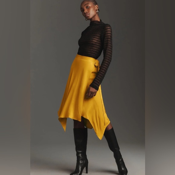 Anthrologie /  Asymmetrical wrap satin midi  skirt L - Picture 1 of 4